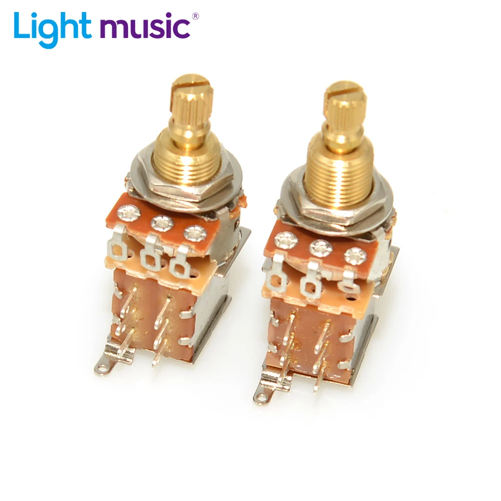 2Pcs Brass Split Shaft Bass Guitar Push Push Potentiometer Switch Toggle Control Pots A250K / B250K / A500K / B500K Guitar Parts