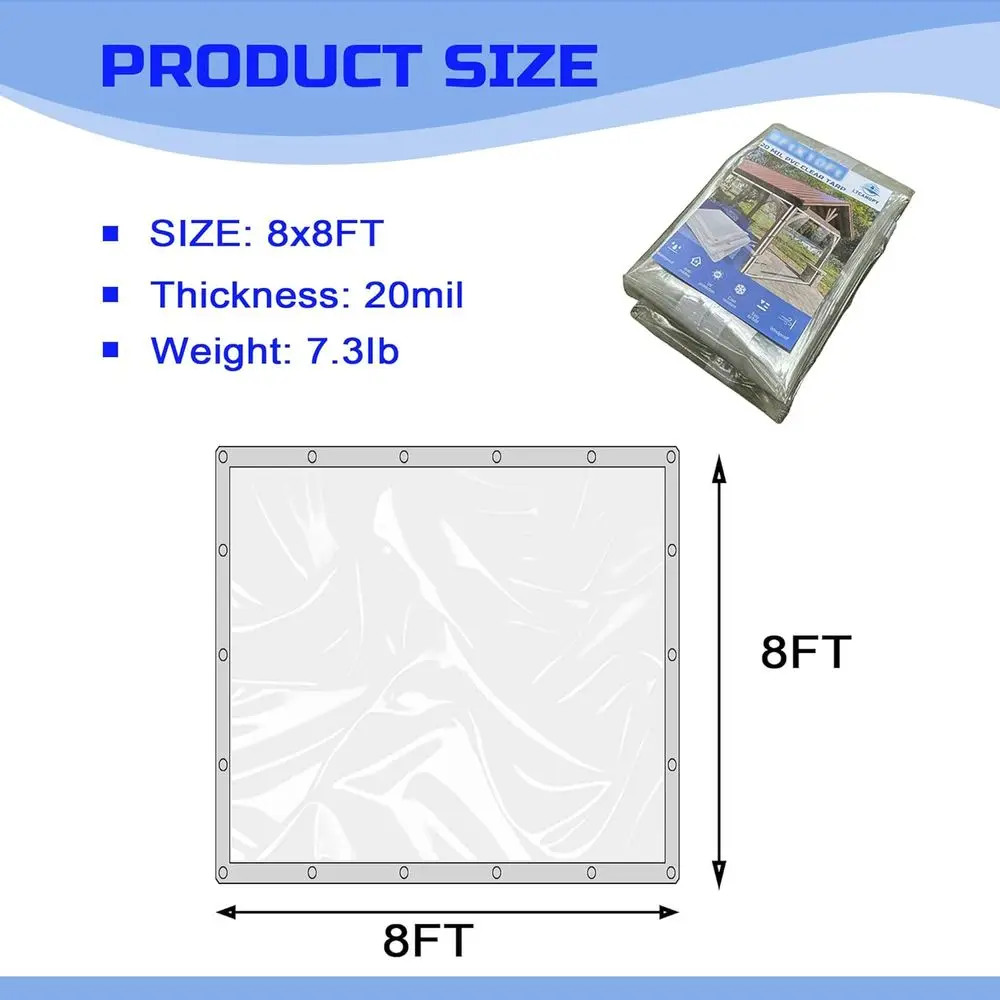 أقمشة فينيل مقاومة للماء مقاس 8 × 8 قدم شديدة التحمل مع حلقات وحواف معززة ومواد مقاومة للتمزق #5