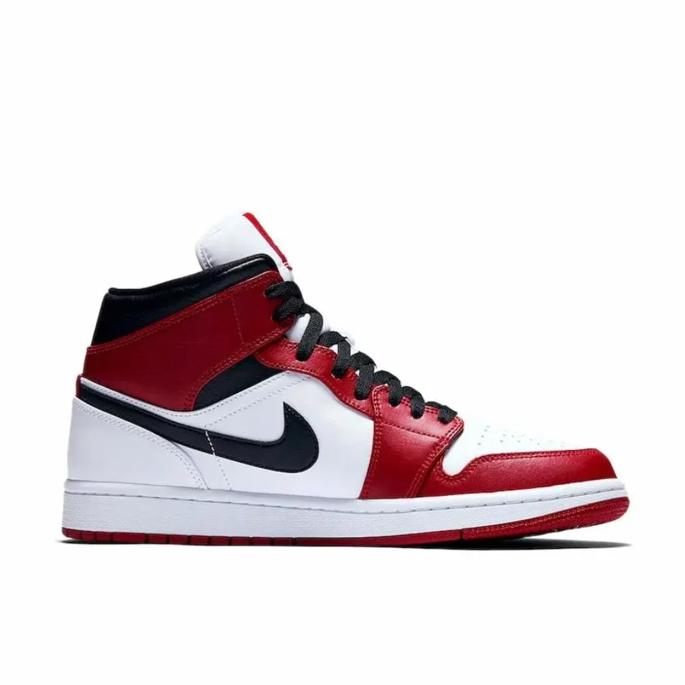 Nike red white colorway Air Jordan 1 MID men's fashion basketball shoes comfortable non-slip wear sports shoes image 2