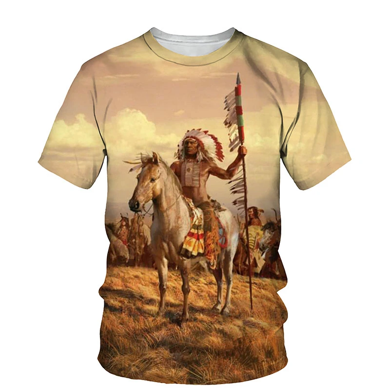 

2022 Men's 3D Indians Print Oversized Hot T Shirts Summer Fashion Statement Shirts Retro Funny Character Pattern Tops