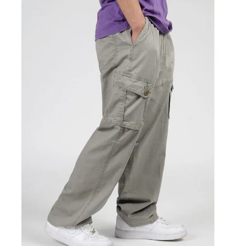 

Elastic Waist Men's Cargo Pants Spring Autumn Hip Hop Loose Fat Male Trousers Plus Size 5XL 6XL