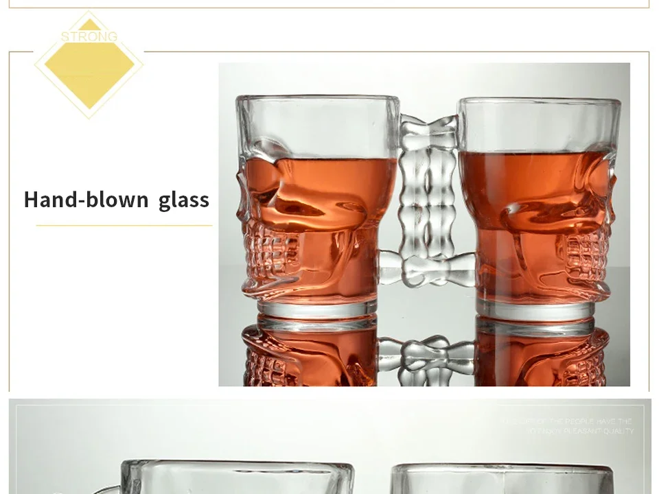 Classical Pirate Partner Beer Cup Crystal Glass Creative Skull Face Bone with Handle Drinking Wine Vodka Essential Bar KTV