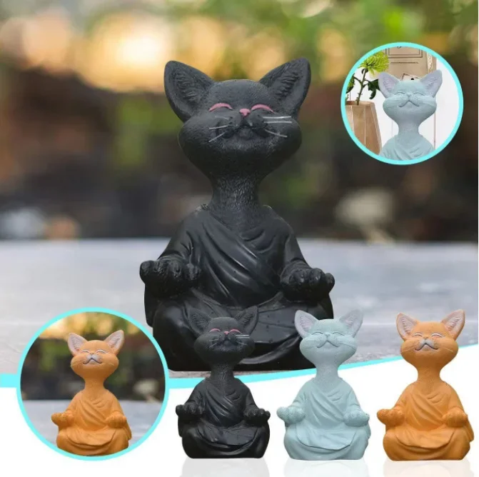 Escultura de gato de meditación, decoración de jardín, resina, Yoga, sentado, gato Zen, adorno para el hogar, estatuilla de jardín al aire libre, decoraciones para el hogar