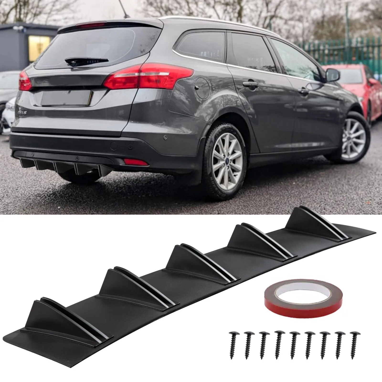 

Black Car Rear Bumper Lip Diffuser Shark Fins Lower Chin For Ford Focus S/SE/SEL