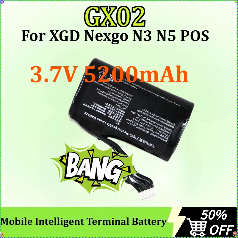 

GX02 Replacement Mobile Intelligent Terminal Battery for XGD Nexgo N3 N5 POS Rechargeable Li-Ion Battery 3.7V 5200mAh 19.24Wh