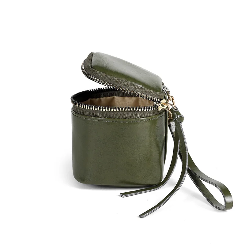 Mini bolso de mano para lápiz labial, novedad de 2025, bolso tipo cubo para auriculares Ins Wind, monedero de almacenamiento de monedas de cuero suave Real