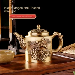 Brass dragon and phoenix teapot home handle pot brass dragon and phoenix pot ornaments metal crafts office desktop bronze.