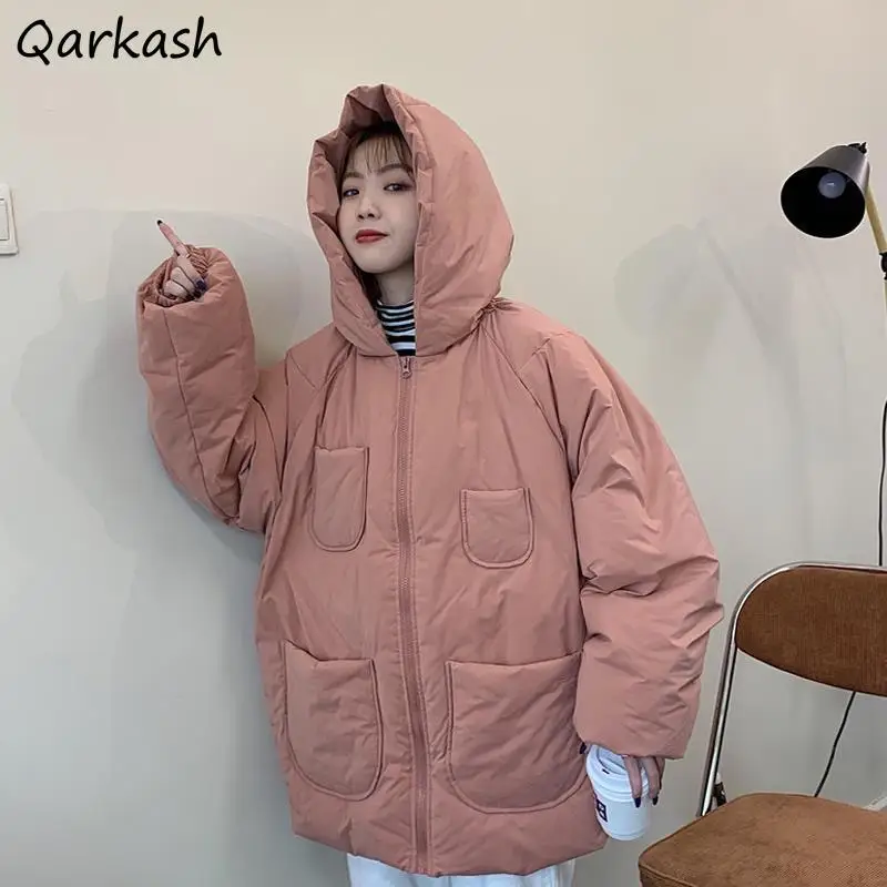 

Женские парки S-3XL с карманами и капюшоном, однотонные, мягкие, теплые, студенческие, милые, универсальные, женская верхняя одежда, модная, в корейском стиле, шикарные, простые, Ins