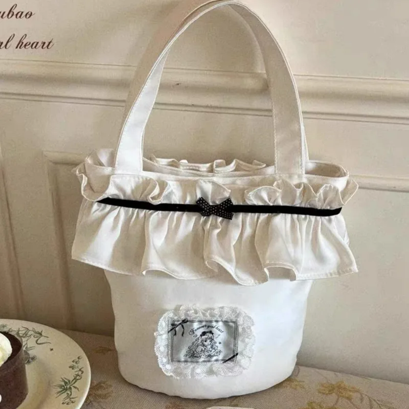 

Bow Lace Polka Dot Tote Bag Women's Handbag Y2K Swan Dream Lace Bucket Portable Storage Diagonal High-capacity Cross Bag New