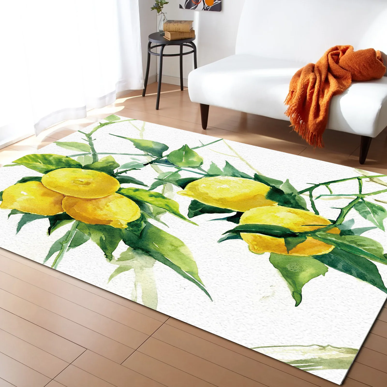 

Lemon Summer Watercolor Leaves Living Room Floor Mat Children's Room Bedroom Bedside Carpet Kitchen Door Mat