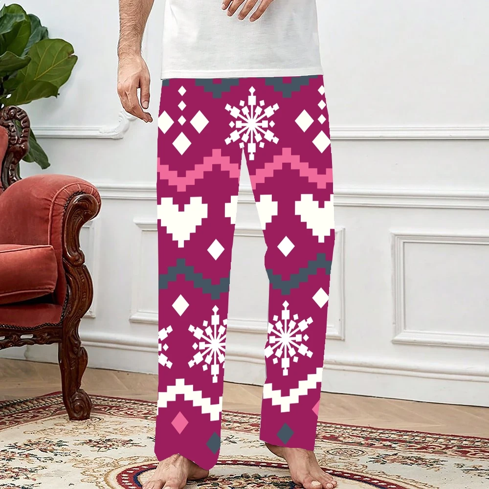 Pantalones de pijama con patrón de píxeles de Navidad para hombre y mujer, ropa de dormir supersuave, Unisex, con bolsillos y cordón