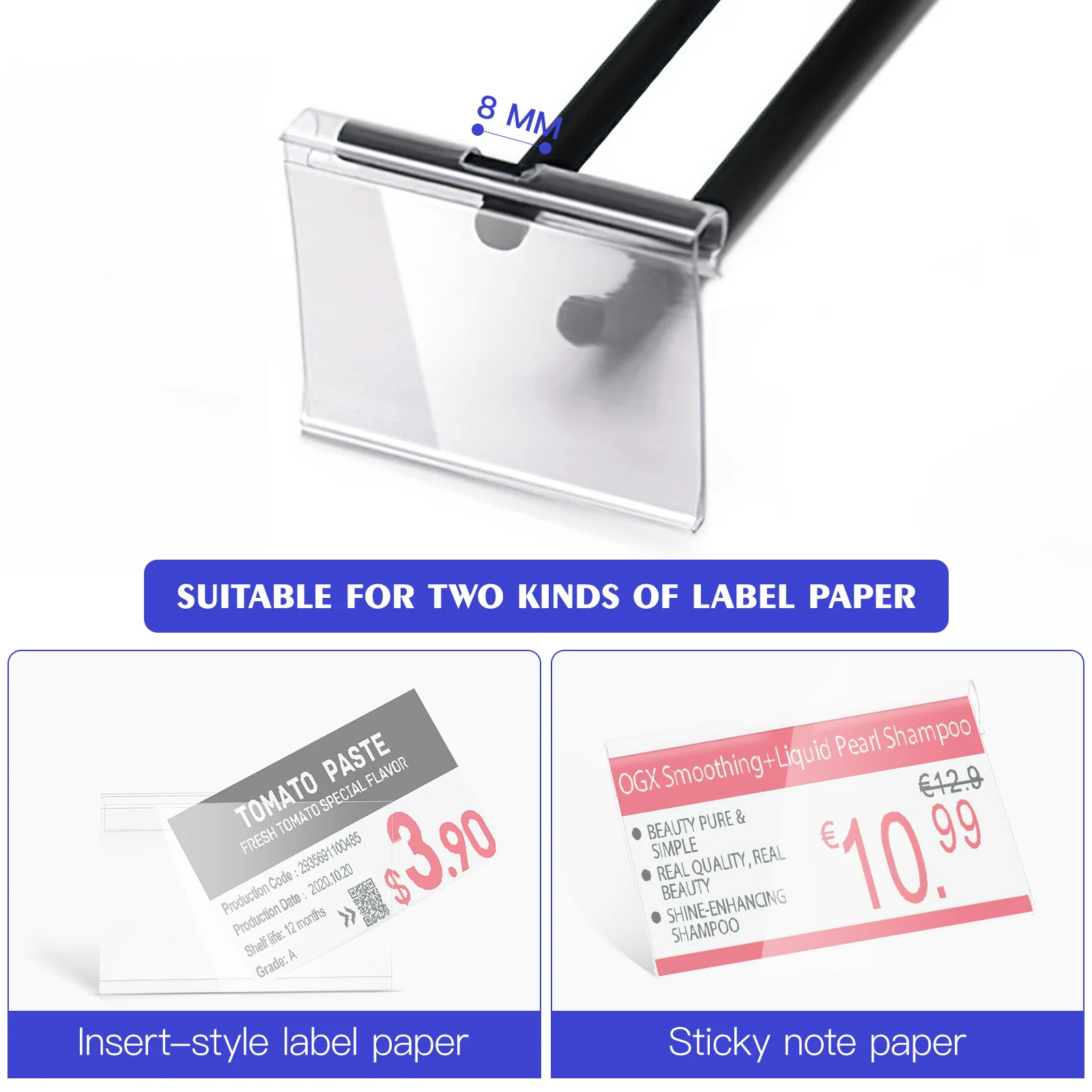 

60Pcs Transparent Reusable Plastic Label Holders Clip-on Shelf Price Tags for Supermarket Warehouse Retail Display