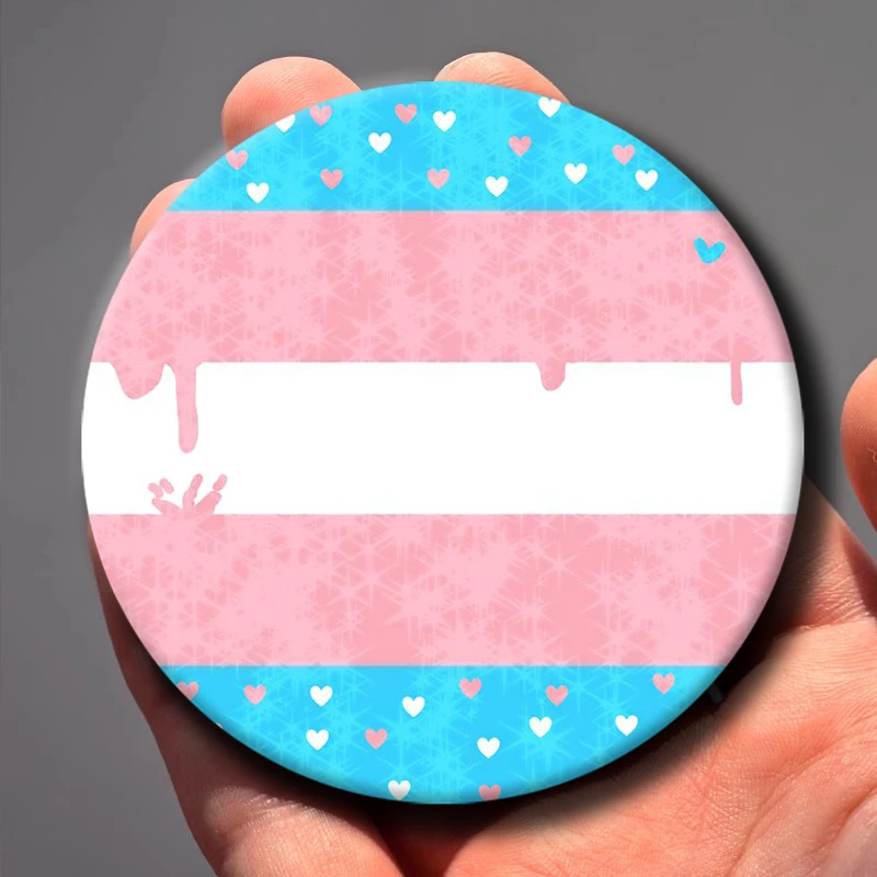 58mm LGBT Trans Transgender Pride Flag Soft Button Pin Gay Lesbian Homosexual Bisexual Pride Brooches Rainbow Aesthetic Badge