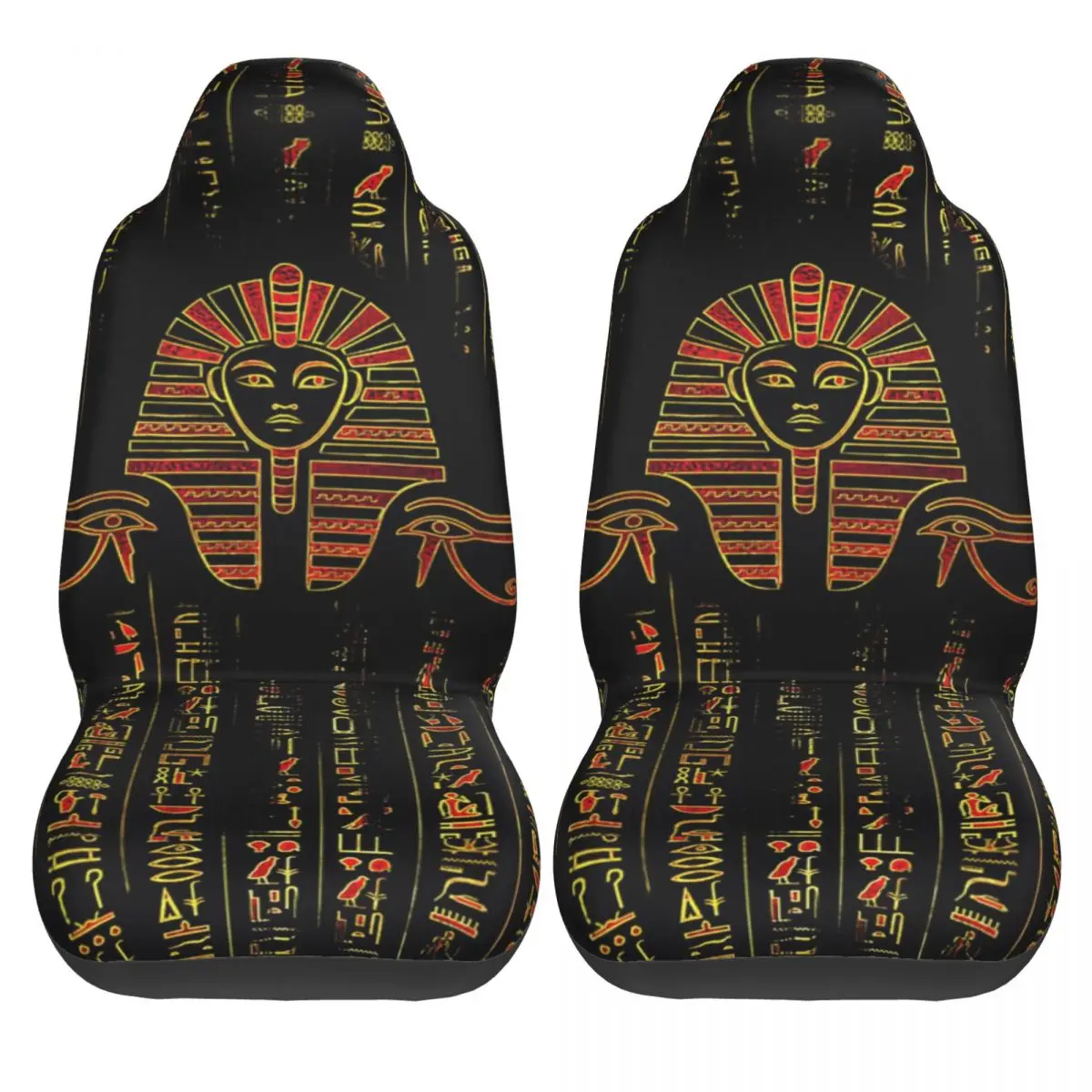 Egyptian Sphinx On Hieroglyphics Red Crystal And Gold Car Seat Cover Custom Universal Front Protector Accessories Cushion Set