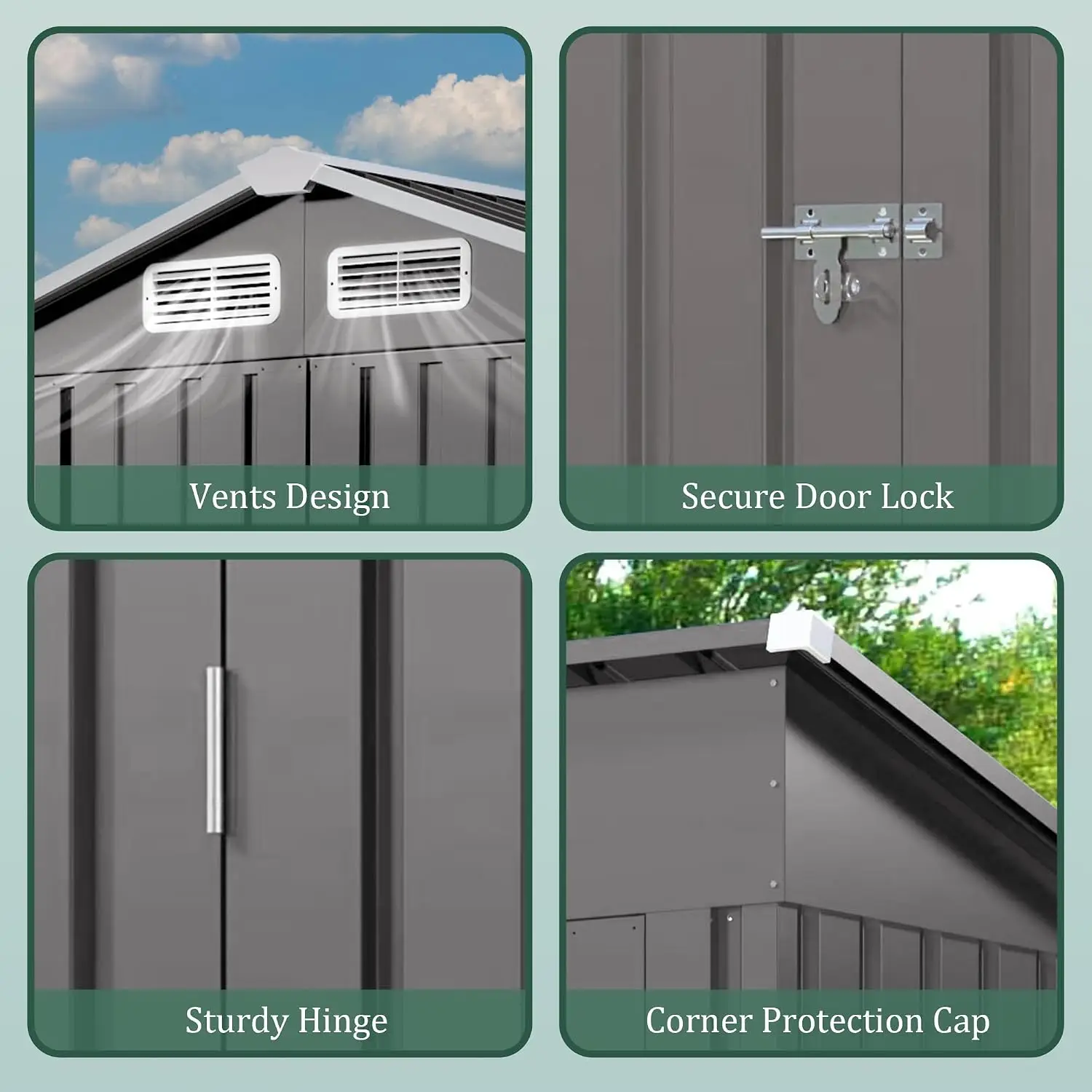 Outdoor Storage Shed 5x3x6FT Galvanized Steel Lockable Door & Window Waterproof Metal Tool Storage Garden Backyard Patio, Custom