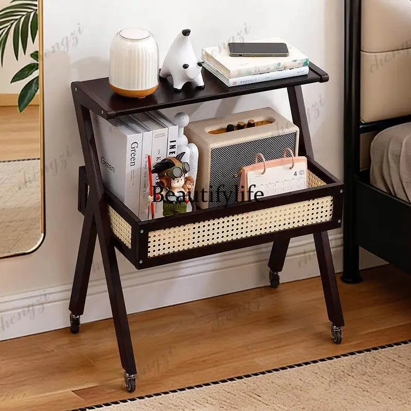 Movable, storage, living room side several one-piece household multi-functional small apartment shelf solid wood