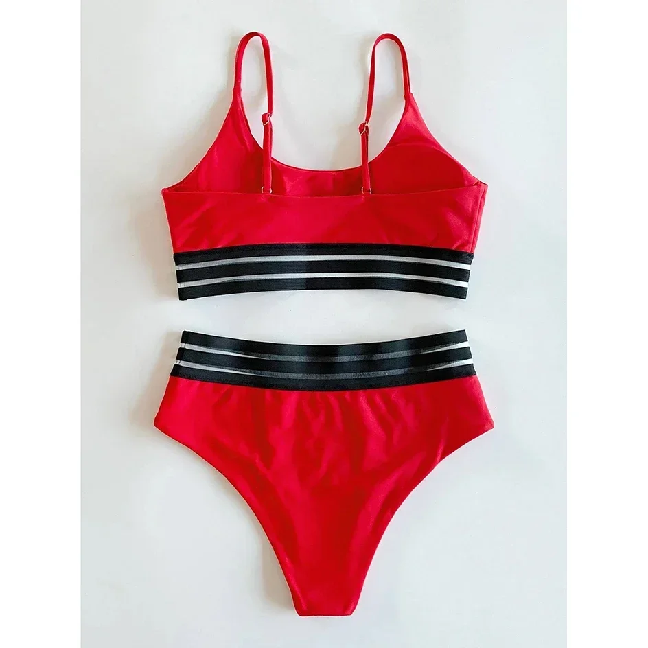 Maillot de bain sexy pour femmes, taille haute, bikini, ensemble deux pièces, vêtements de plage, d'été, 2024