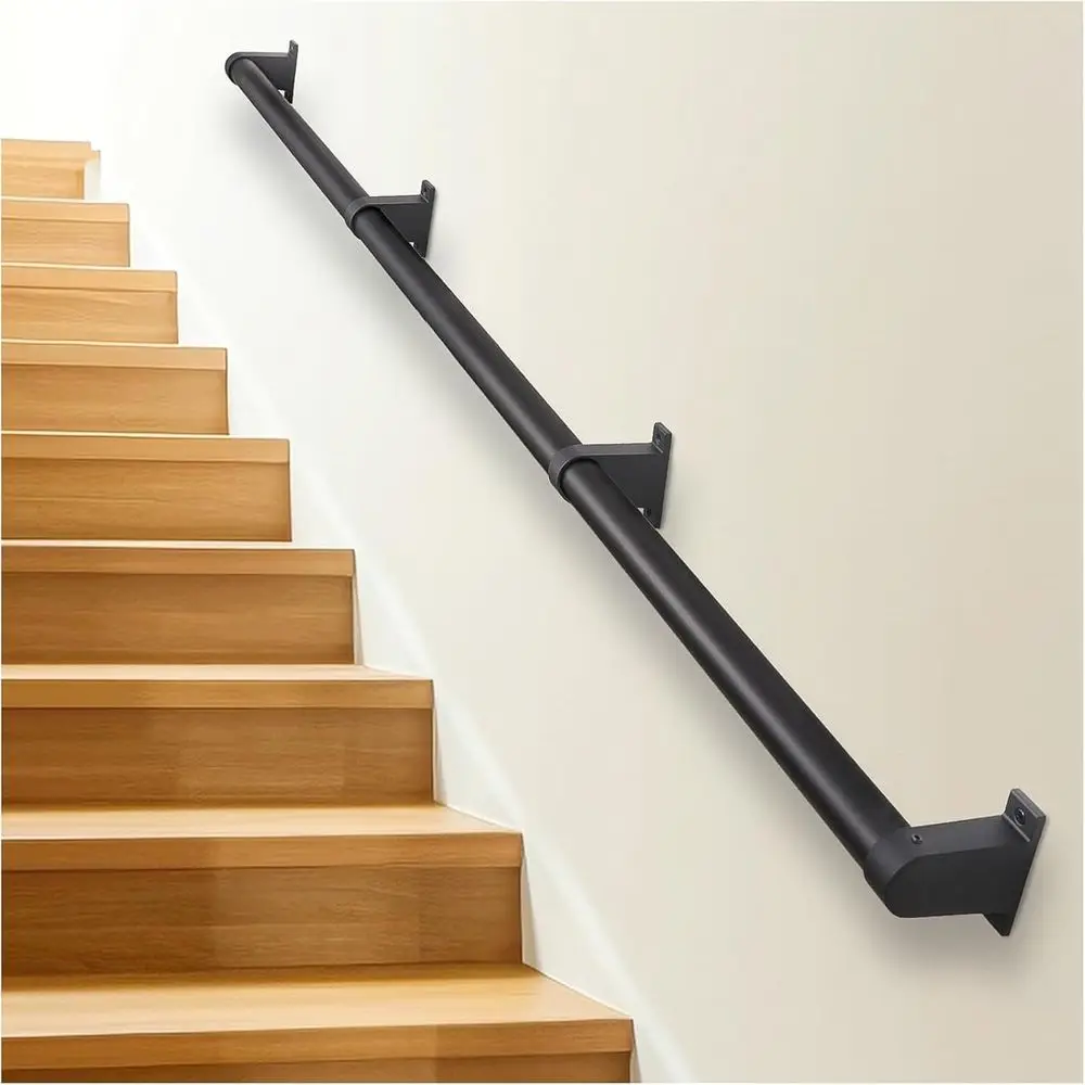 

Stair Railing Metal Hand Rails Indoor Stairs Wall Mount Staircase Handrails 1.5 Pipe Stair Handrail Steps Black Stairway Railing