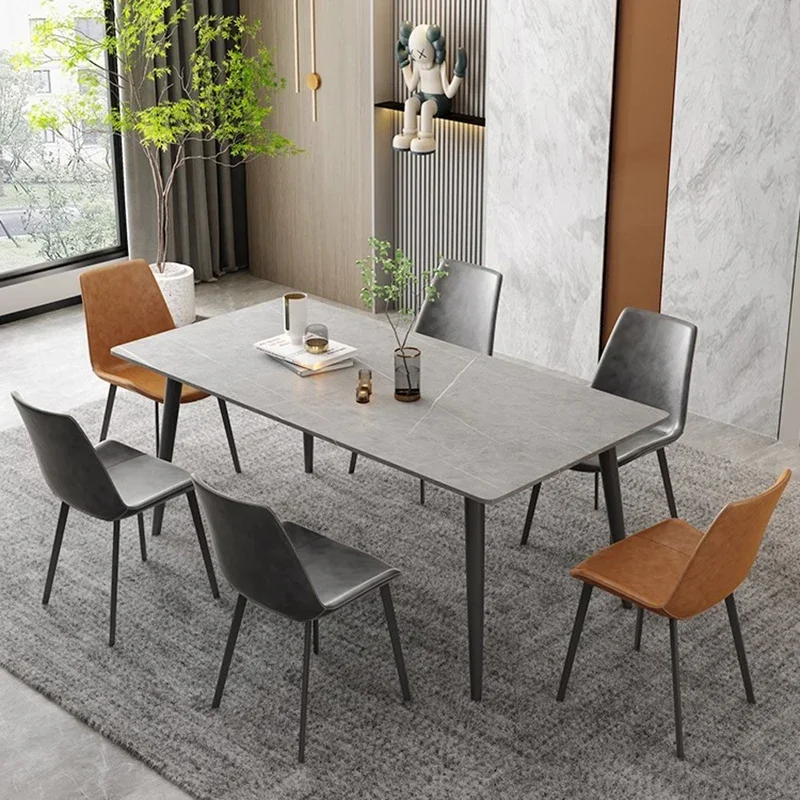 Italian Metal Home Table Modern Rectangular Design Luxury Kitchen Table Space Saving Nordic Mesas De Comedor Kitchen Furniture