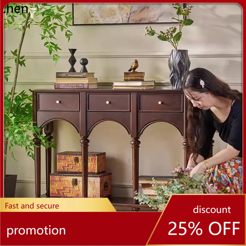 

HT retro solid wood entrance cabinet, living room entry medieval decorative cabinet, modern simple wall entrance table