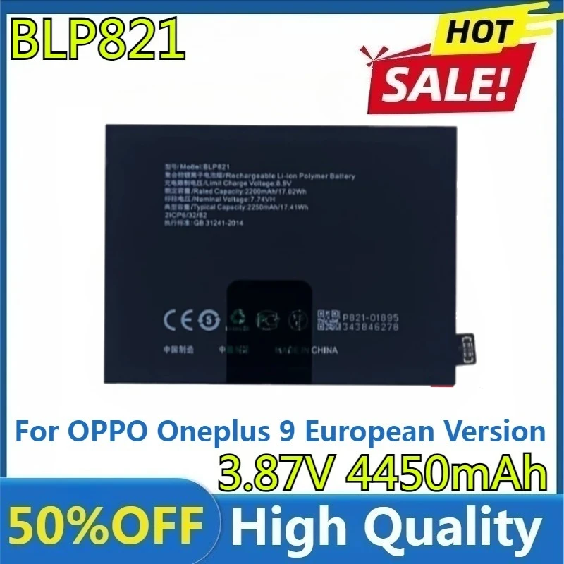 

Новый высококачественный сменный аккумулятор BLP821 для OPPO Oneplus 9, европейская версия/1 + 9, европейская версия, аккумуляторы для телефонов Bateria