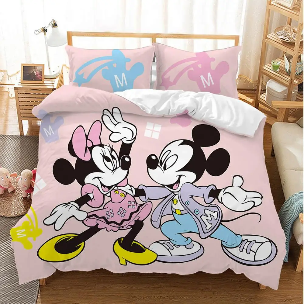

Disney MIkey Lovely Pink Adult Kids Minnie Bedding Set Girls Duvet Cover Bed Sheet Cartoon Pattern Full Queen Twin PillowCase
