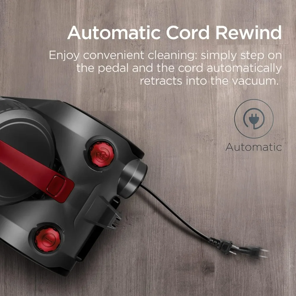 Bezsaszczelny odkurzacz kanistrowy, lekki odkurzacz do dywanów i twardych podłóg, czerwony, Whirlwind, lekki i łatwy w prowadzeniu