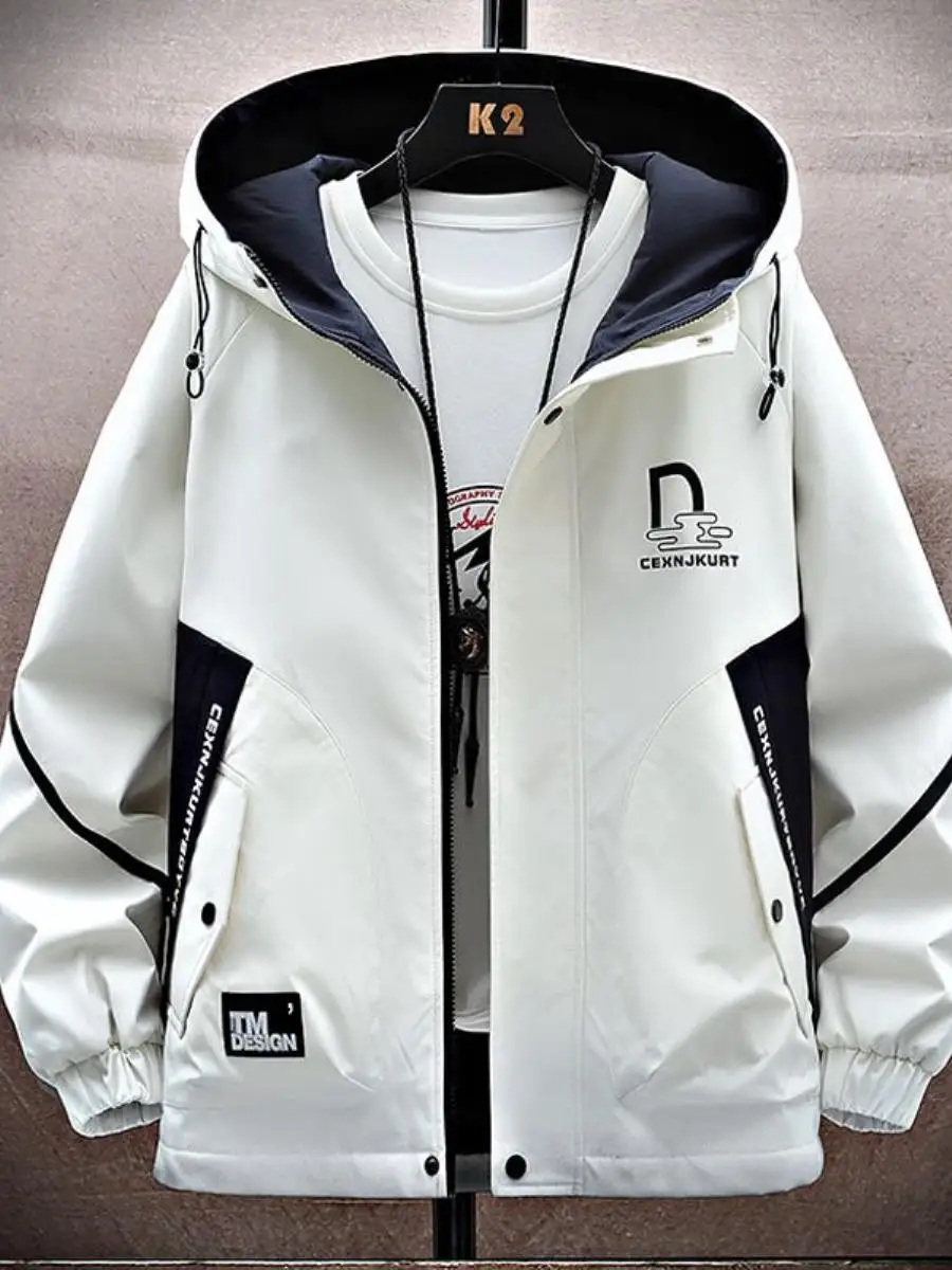 

Spring Autumn New Men's Jaet Hooded Workwear Coat Versatile for Teens Students Casual Windbreaker Stand Fit Busin Scene
