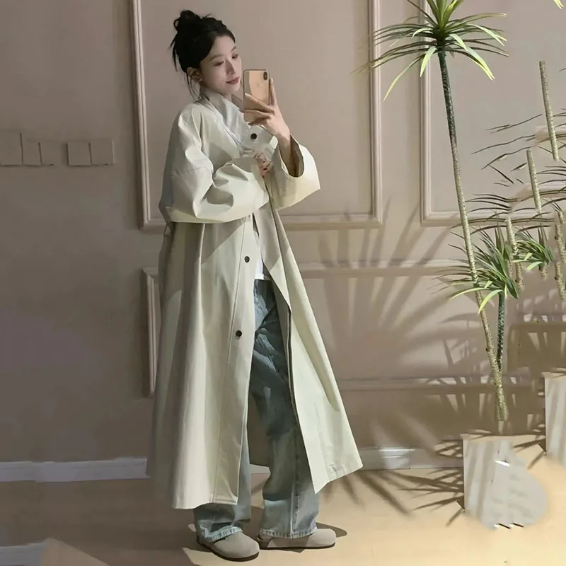 2024 Spring And Autumn New White Trench Coat Women's Fashion Tren Loose Solid Color Medium Long Style Coat Simple Commute