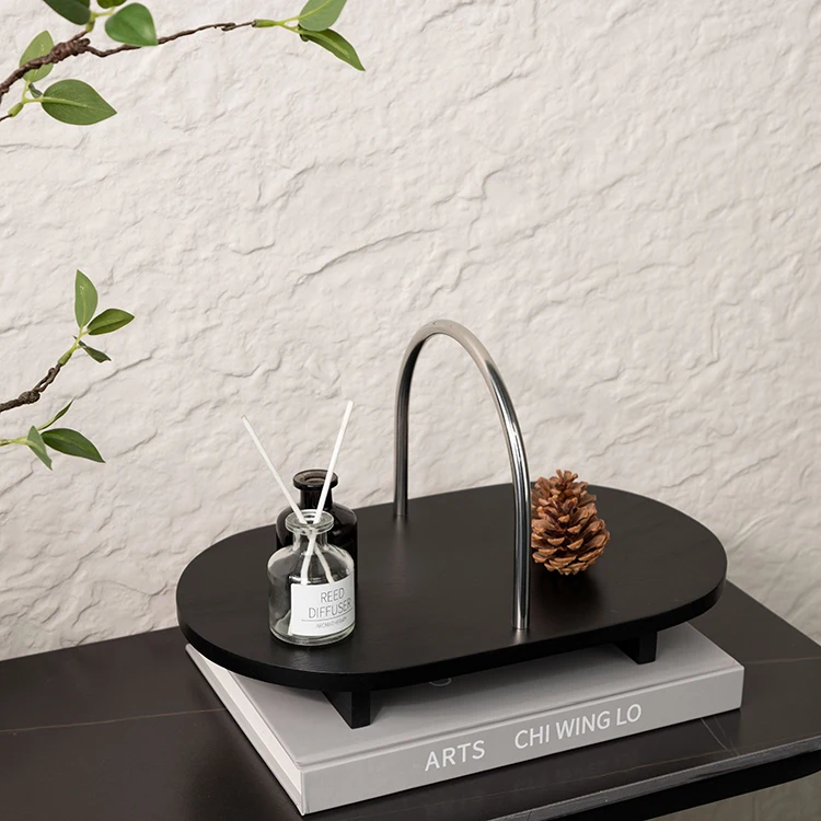 

Modern Stainless Steel Solid Wood Creative Artist Home Decor Desktop Hotel Party Supplies Handheld Ornament Tray
