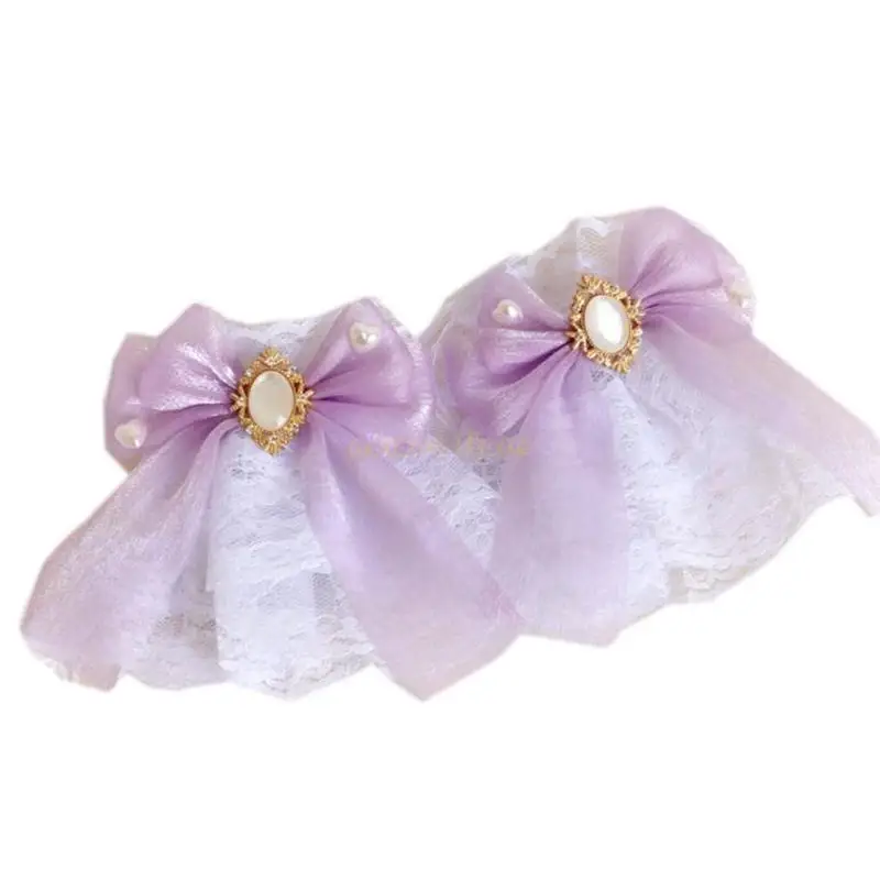 

31BF Wrist Band Lace Elastic Decorative Sleeve with Bowknot Decor for Bride