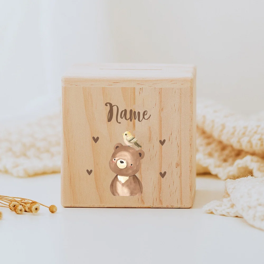 Money Box for Kids Personalized Fox and Lion Wooden Money Box Children Money Boxes with Animal Customized Piggy Bank Easter Gift