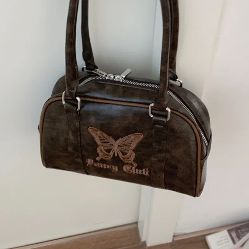 MBTI Vintage Y2k Womens Handbag Embroidery Butterfly Elegant Fashion Shoulder Bag Casual Harajuku Exquisite Female Boston Bag