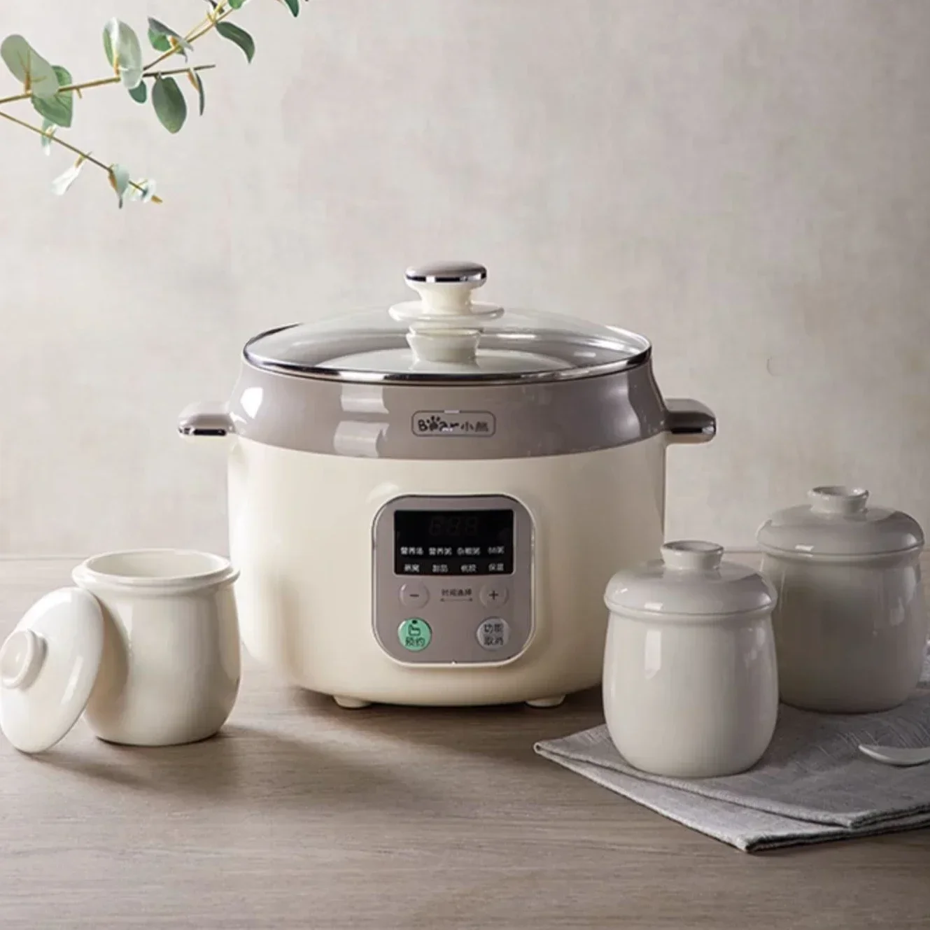 Electric Stew Pot. Stews Soup & Porridge. 2.5L. White Porcelain. One Pot. 4 Gallbladders.