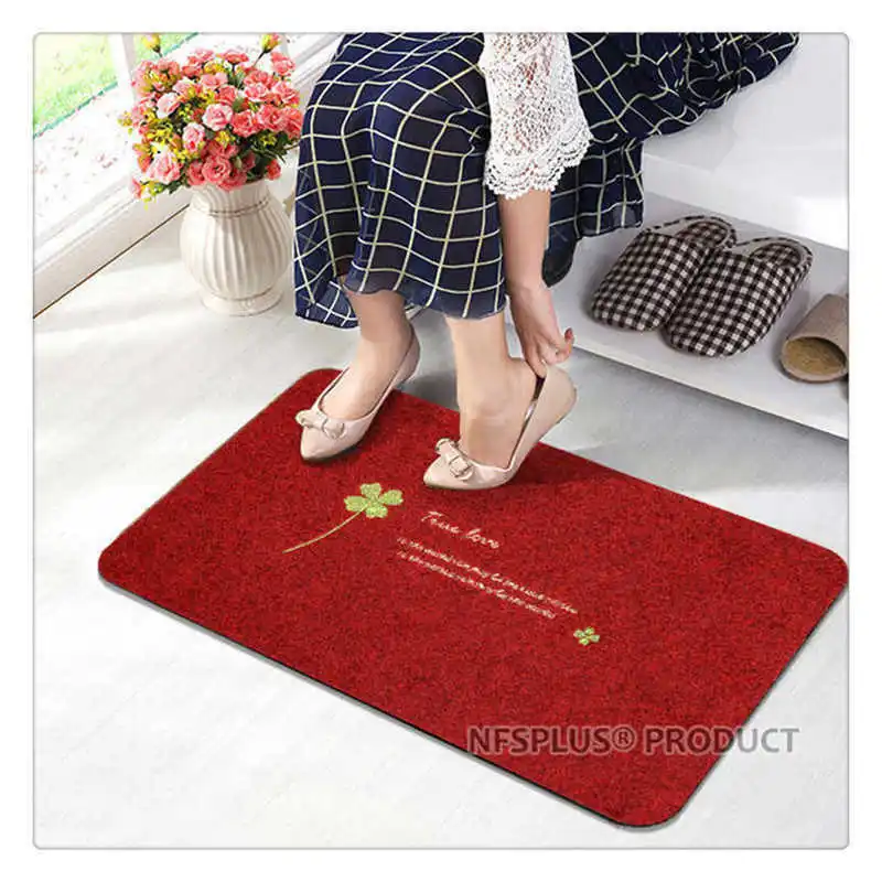 Embroidered Clover Door Mat Carpet Decorative Doormat Entrance Hallway 40x60cm Polyester Black Red TPR Rubber Non Slip Floor Mat