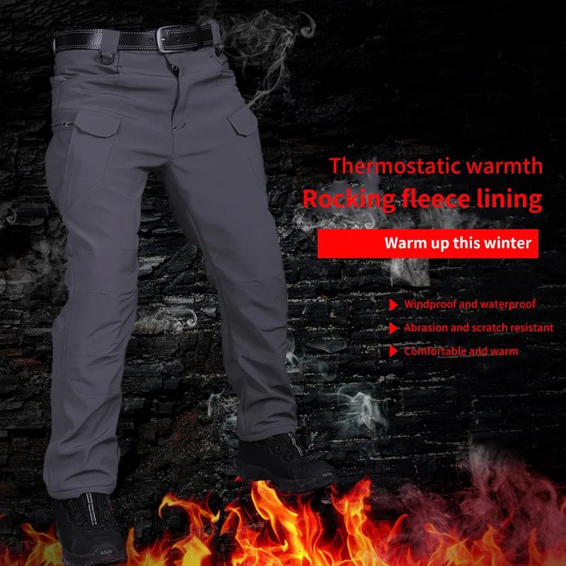 KAMB Multi Pockets Fleece Warm Cargo Pants For Men Clothing Thermal Work Casual Winter Military Black Khaki Army Trousers Male