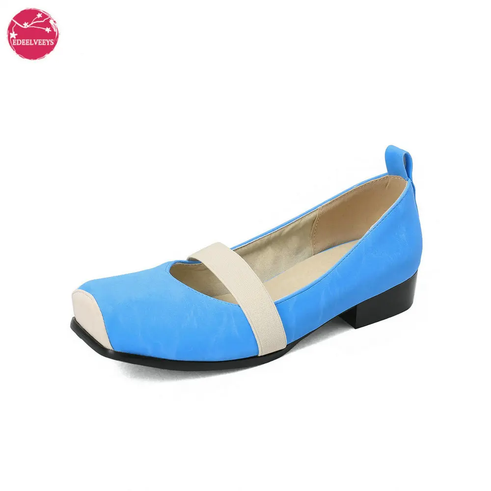 

Chic Square Toe Ballet Shoes - 3cm Chunky Heel - Slip On PU Leather Plus Size Women's Flats for Everyday Wear 4 Colors