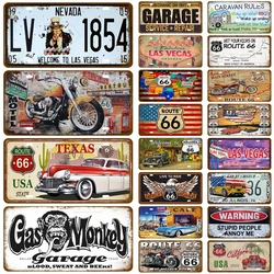 Route 66 Arts Plate Garage Tin Sign Poster Vintage Car Metal Sign Art Bar Club Plaque Home Tire Shop Wall Art Decor Gas