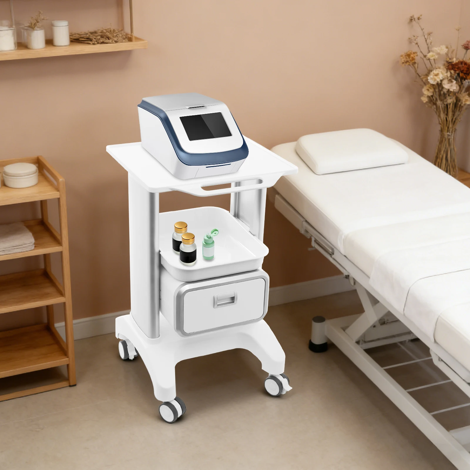Lab Utility Cart Mobile Work Space White Color Medical Equipment Storage Organizer Home Health Care