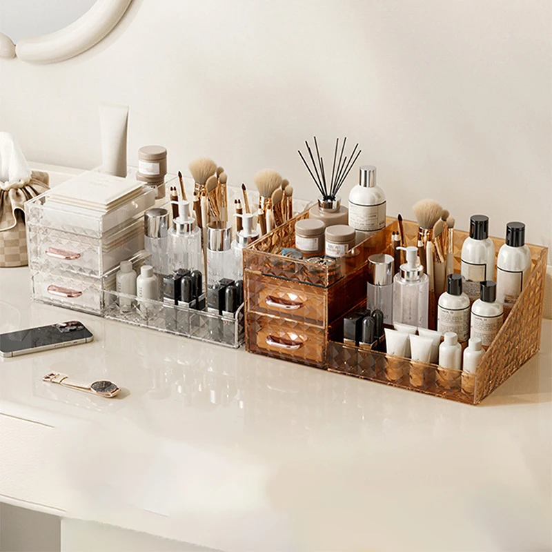 1PCS Makeup Organizer [Large Capacity] Cosmetic Organizer with Transparent Drawer  Multi-functional Lipstick & CosmeticOrganizer