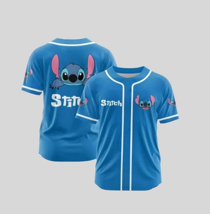 سترة بيسبول وردية محدودة جديدة من Disney Stitch & Angel لعام 2025 للفتيات، تي شيرت رياضي صيفي غير رسمي، تعاون للزوجين CP