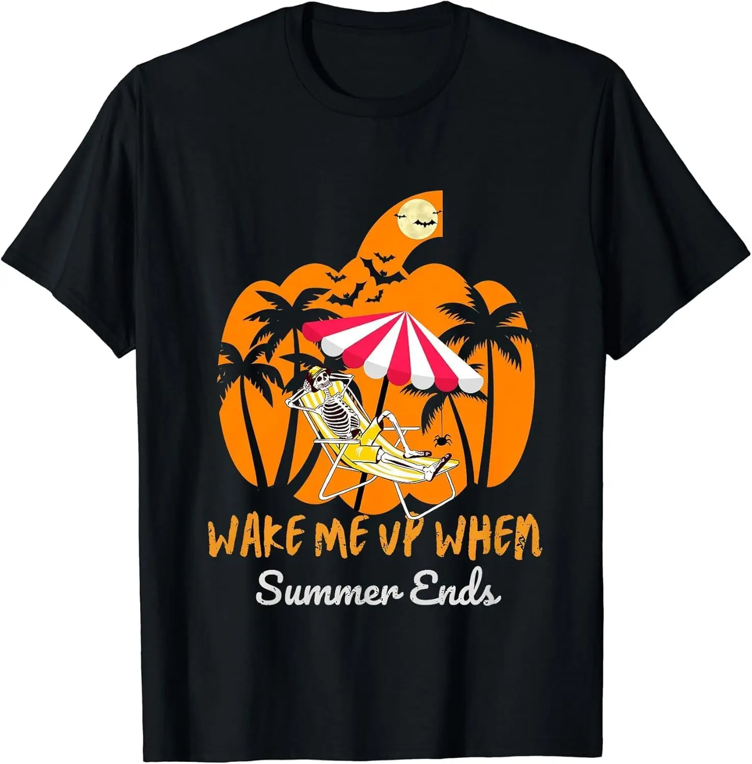 Summerween Beach Pumpkin Skeleton Funny Halloween Holiday T-Shirt For Men Women Kids 100% Cotton Trendy Y2K Short-Sleeve Tee –