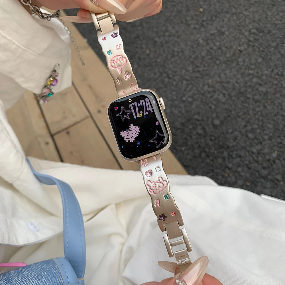 Puppy Metal Strap for Apple Watch 11 10 9 8 Band 42mm 46mm 41mm 45mm 40mm 44mm 49mm Women iWatch Series 7 Se 6 5 Ultra Watchband