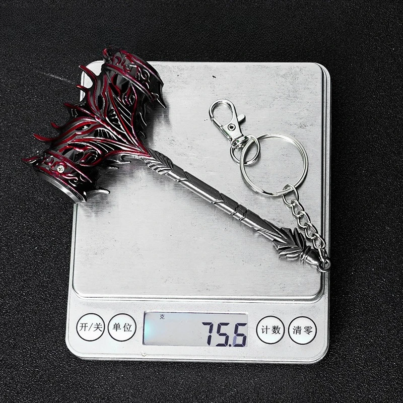 12cm/4.72in 게임 주변기기 Douluo 대륙 Haotian 망치 금속 무기 모델 합금 휴대용 장난감 키 체인 데스크탑 장식품