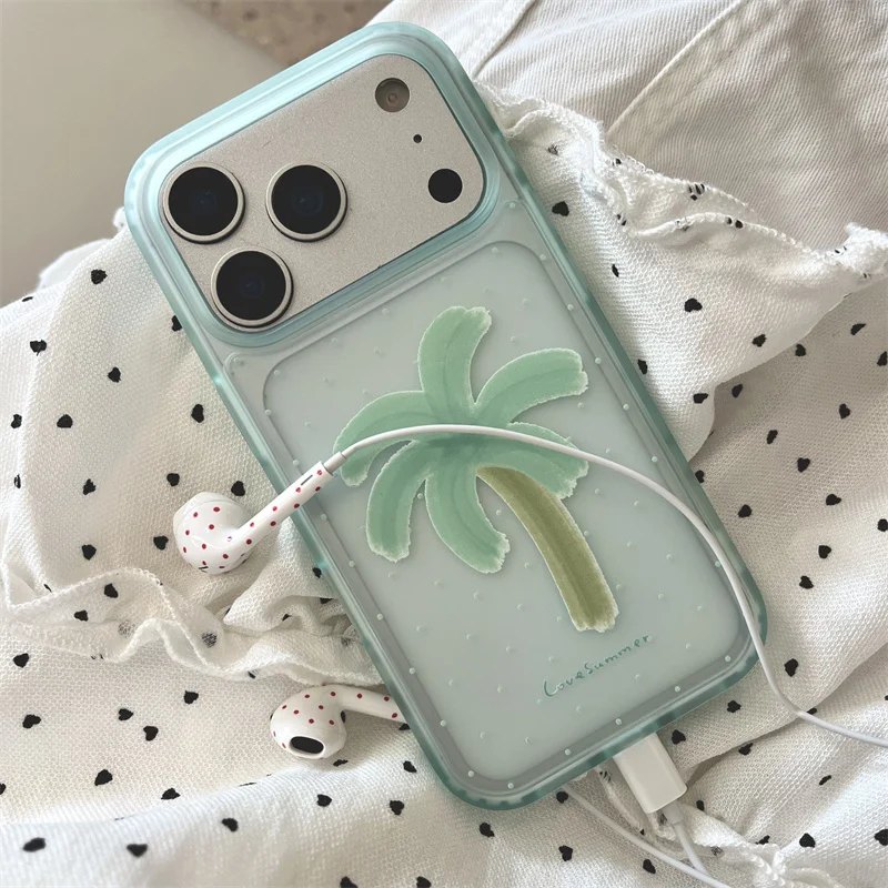 

Fashion iPhone case Coconut Tree Print Clear Phone Case For IPhone 17 16 15 Pro Max Shockproof Protective Cover Summer Style