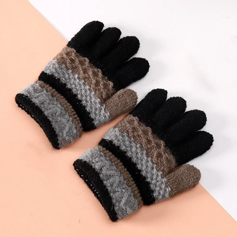 1Pair Winter Warm Cotton Baby Gloves Cute Kawaii Children Striped Split-finger Kindergarten for Boys Girls Kids Knitted Gloves