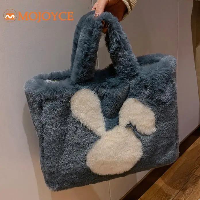 2023 Japanese Plush Women's Handbag Fashion Rabbit Pattern Fluffy Shoulder Bag Winter Cute Bunny Warm Armpit Bag Large Tote Bags