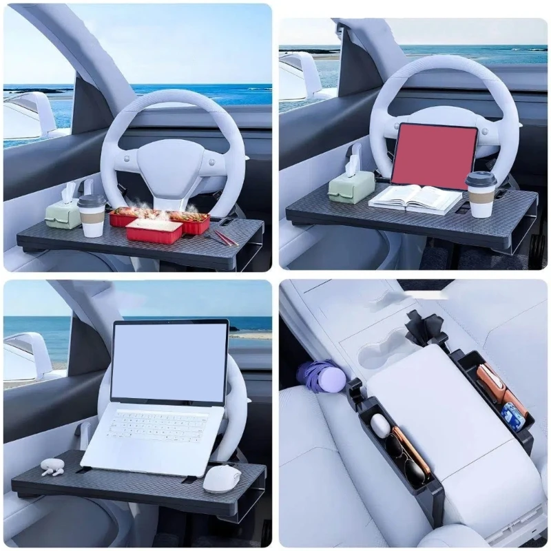 Car Steering Wheel Desk Table, Foldable Hook-On ABS Car Desk Board for Parked Car Tasks, Meal Breaks and Temporary Laptop Use, x