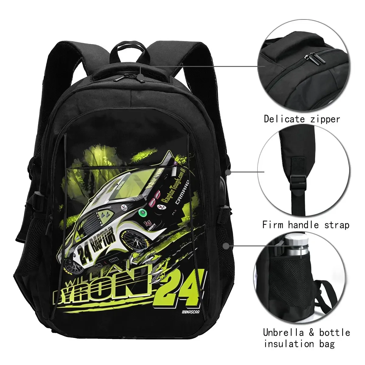 Zaino per laptop da viaggio William Byron 24, zaino da lavoro resistente all'acqua con porta di ricarica USB, borsa universitaria per uomo e donna