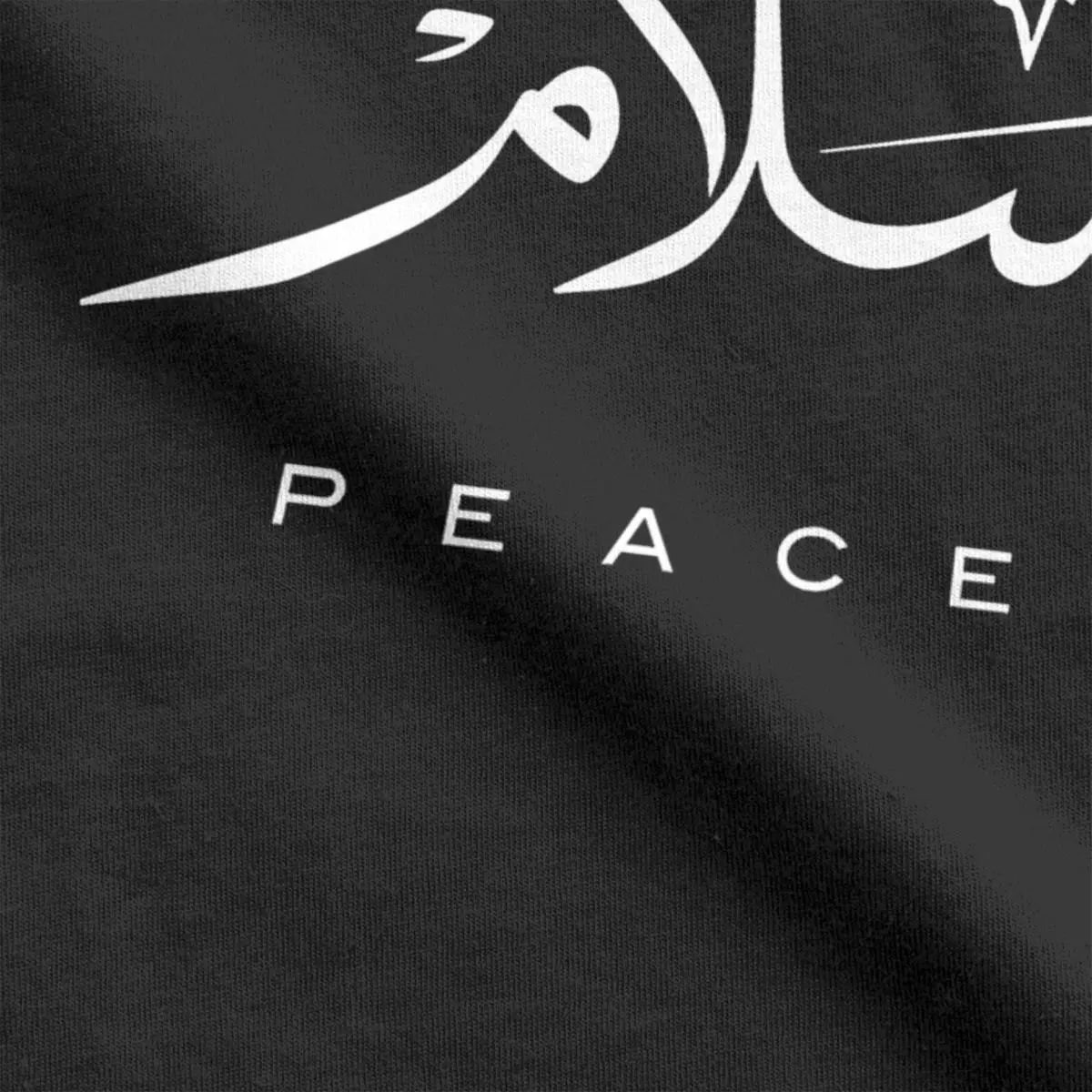 Peace Modern Arabic Calligraphy T Shirts Men\'s 100% Cotton T-Shirts Round Collar Greeting Eid Islamicart Tees Short Sleeve Tops